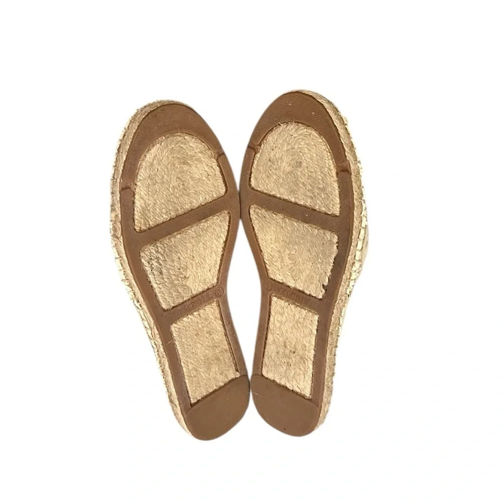 Talbots Izzy Lemon Knotted Canvas Cream Flat Espadrilles Embroidery Shoes 6.5
